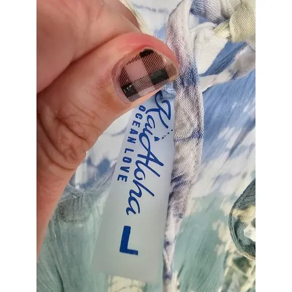 Kai Aloha Womens Sz L Swimsuit Coverup Dress Tie Dye Blue Green Guazy - Picture 4 of 5